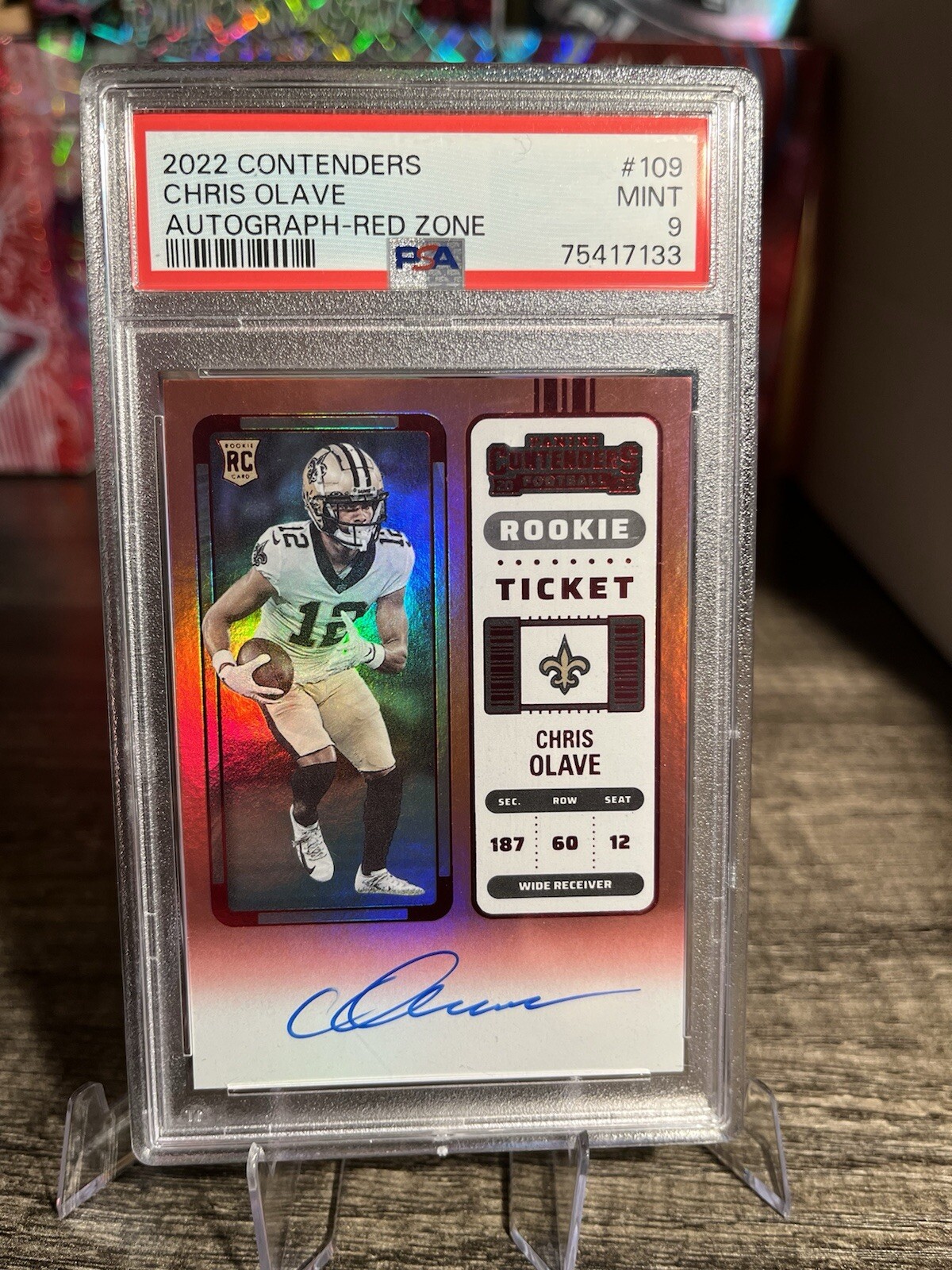 2022 Panini Contenders Chris Olave Rookie Ticket Auto Red Zone - PSA 9
