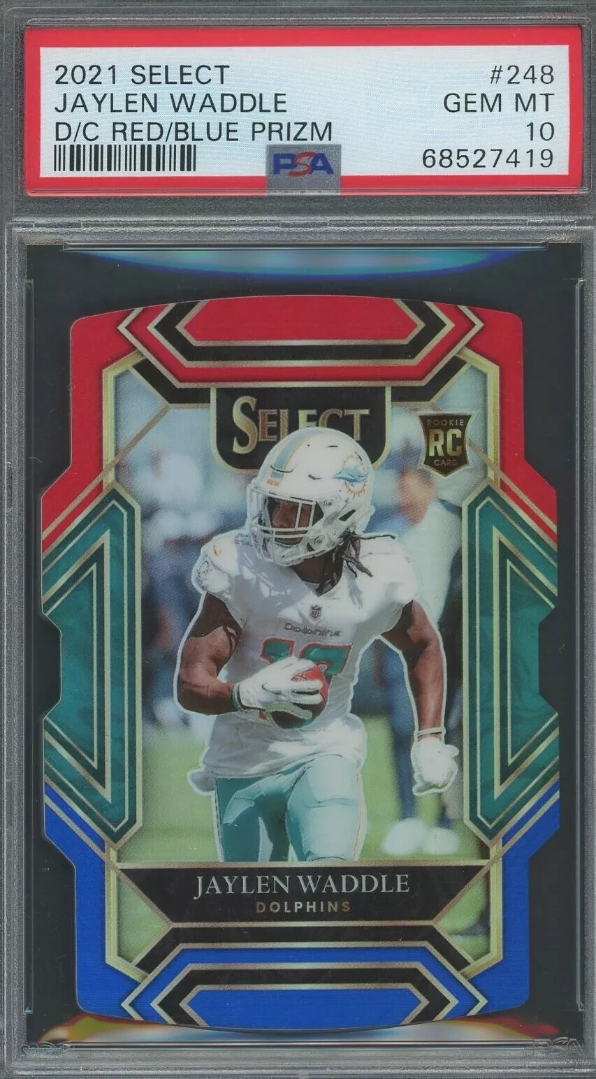 Jaylen Waddle 2021 Panini Select Rookie #248 "Red/Blue Die-Cut Prizm" - PSA 10