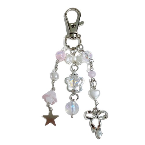 Korean Style Fresh Bow Star Keychain Y2K liquidation Sweet Beaded Keyring Bag Pendant Gift