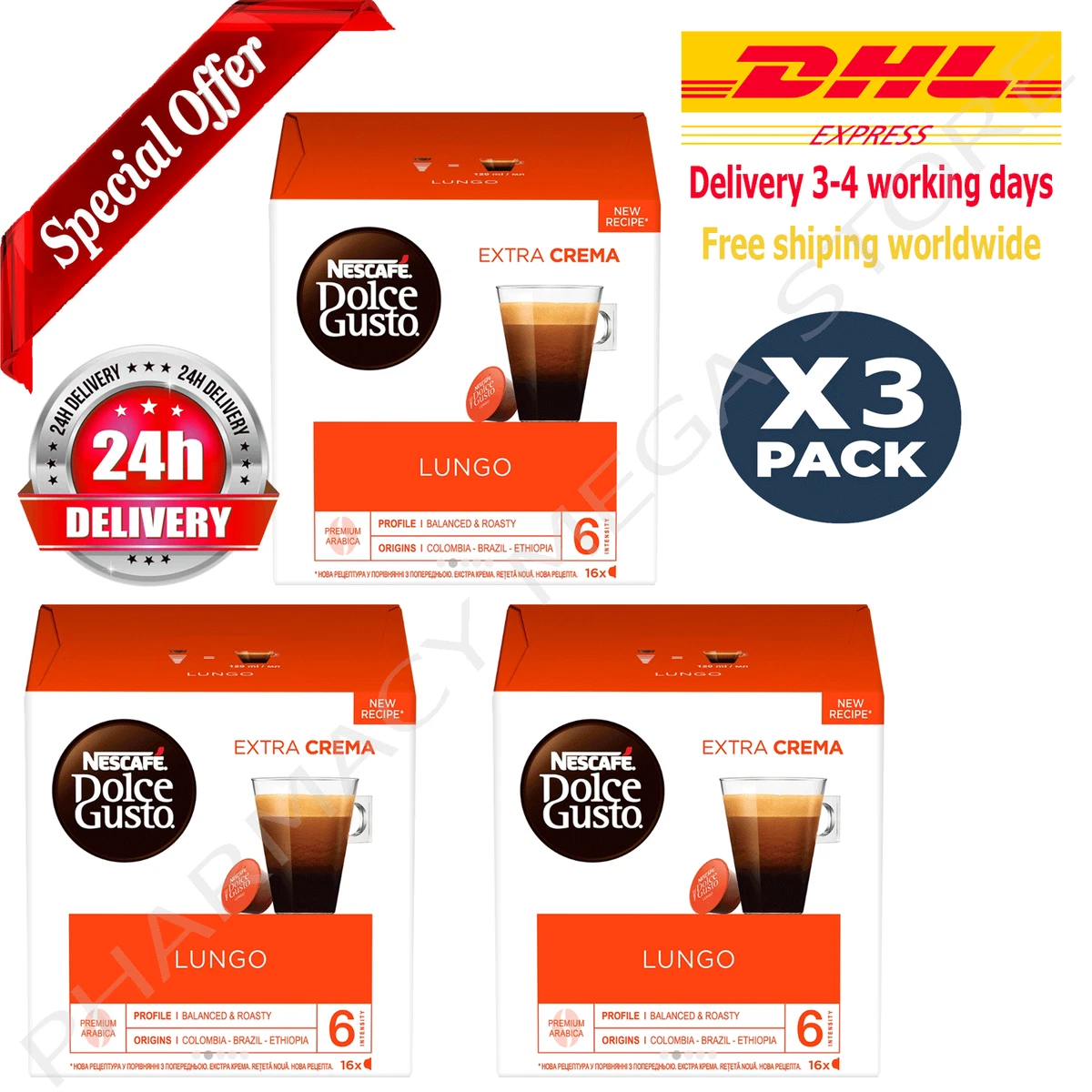 Pack x 3 Nescafe Dolce Gusto Lungo 16 coffee pods