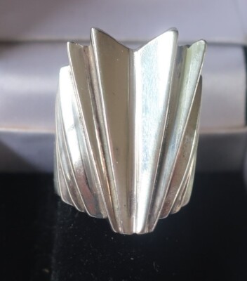 MCM Designer Statement-Ring Sterlingsilber groß geriffelt aufgefächert 14,4 g Gr: 7