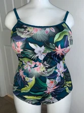 NWT-Amoena  #71578 1 Pc Mastectomy Swim, Tropical Theme w/ Emerald Green