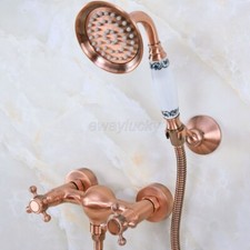 Antique Red Copper Wall Mount Bathroom Shower Faucet Hand Held Shower Spray