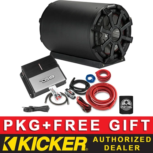 KICKER 300W CWTB82 8" CAR AUDIO SUB PACKAGE + CLASS D AMPLIFIER + 4AWG KIT