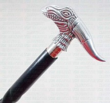 Vintage Silver Dragon Head Handle New Hand Carved Spiral Wood Walking Stick Cane