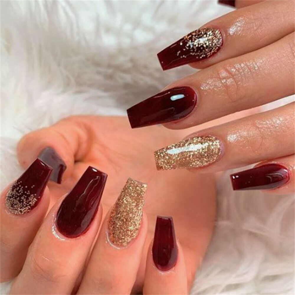 Buy online Hand Made /hand Painted/hand Crafted Customised -fine Gold  Glitter Press On Gel Nails-with Extensions And Glitter Nail Art from nail  for Women by Nails On Board for ₹1110 at 26%