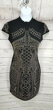 Banjul Bodycon Dress Size M Womens Black Gold Color Studded Short Cap Sleeves