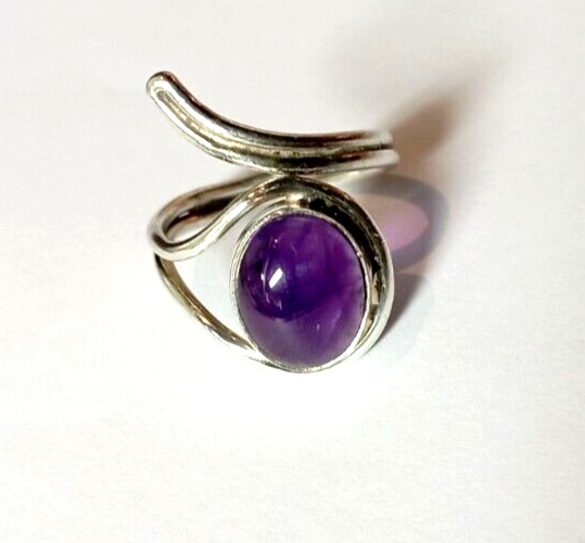 Bague En Argent Massif Avec Améthyste Et Zircons – Design Élégant – Neuf Sans Boîte