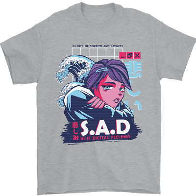 Music Vaporwave Anime Girl Emo SAD Herren T-Shirt 100% Baumwolle