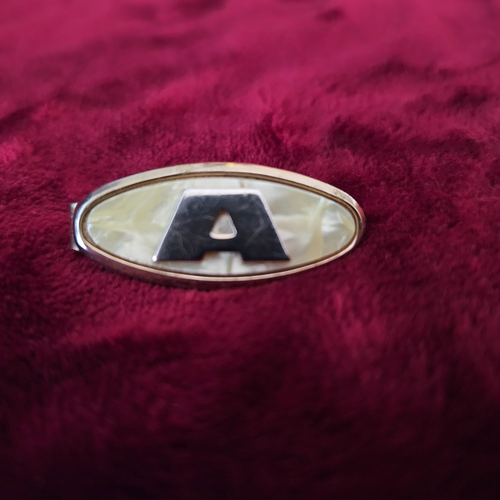Vintage Initial "A" Tie Clip Clasp Tie Bar Formal Necktie Accessory with Abalone - Picture 2 of 4