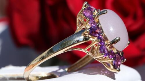 14k yellow gold ring 6.15ct natural lavender Jadeite jade amethyst 5.1g size 10 - Picture 3 of 12