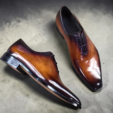 Handcrafted Men's Dark Brown Leather Oxford Shoes Lace up Whole Cut Shoes