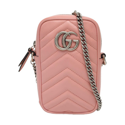 Gucci Marmont Silver Logo Quilted Leather Phone Bag Chain - Very Good #1TMF9BX