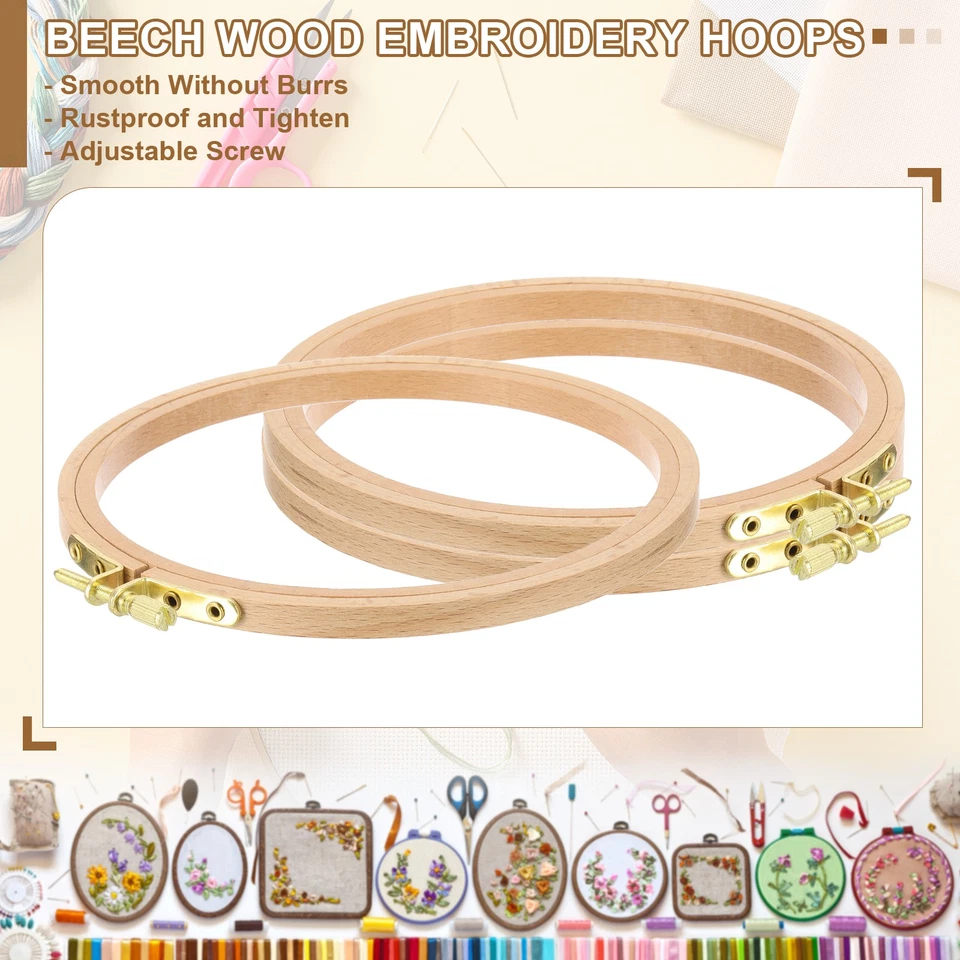 2 Pieces 11 Inch Embroidery Hoops Round Beach Wood Cross Stitch Hoop Ring - Image 3 of 4