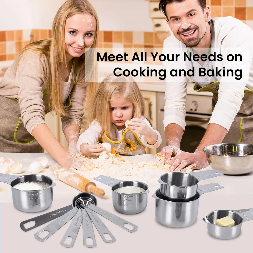 7x Stainless Steel Measuring Cups with 6x Measure Spoons Set,4x Plastic liqui... - Image 3 of 4