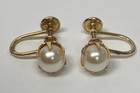 Vintage 14K Yellow Gold Pearl Screw Back Clip On Earrings 2.2g Non-Pierced Ears — photo 9