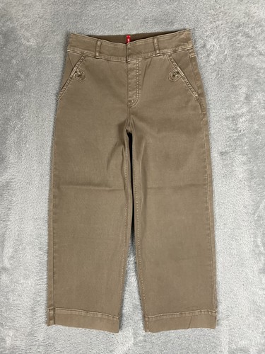 Spanx Pants Womens Small Petite Brown Cropped Wide Leg Button Pockets Casual