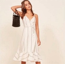 Reformation Dress Fig Linen Stripe XS