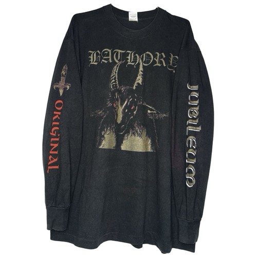 T-shirt Vintage Black Metal Des Années 90 - Marque Screen Stars, Taille XL, Gris, Manches Longues, Motifs Groupes (Mayhem, Bathory, Etc.)