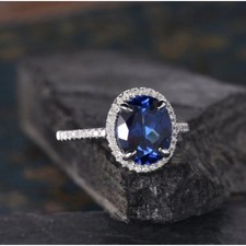 Oval Cut Blue Sapphire Ring 925 Sterling Silver Gift For Her Ring.