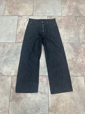 No Faith Studios Handmade Selvedge Wide-Leg Button Fly Dark Blue Raw Denim Jeans