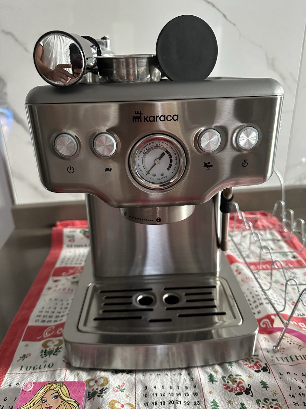 Karaca Macchina Espresso Acciaio Inox Argento/Nero con Manometro e Lancia X cap.