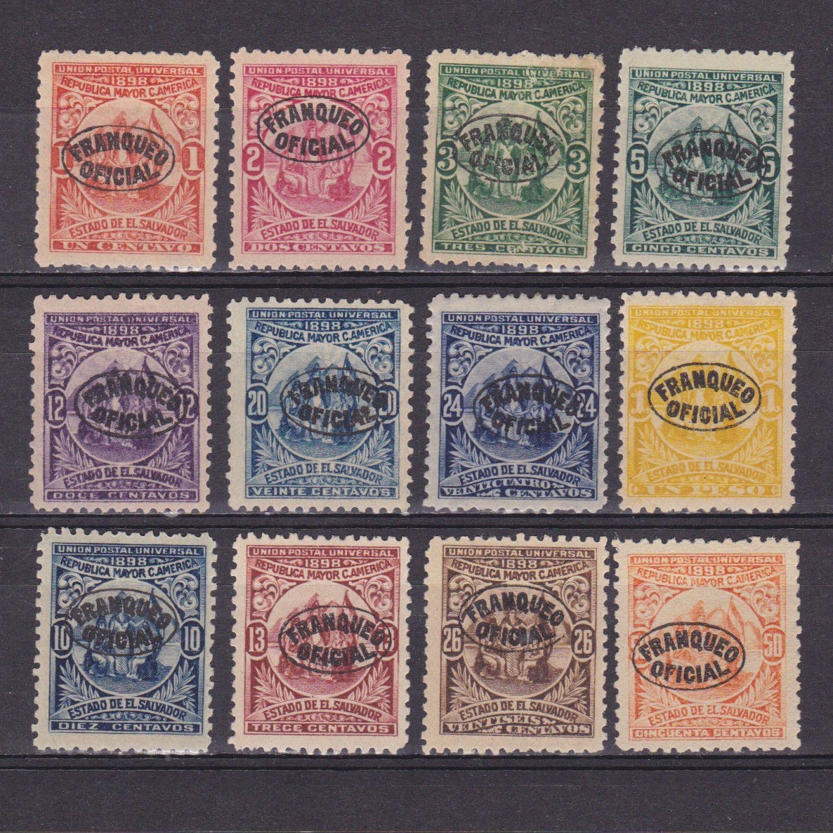 EL SALVADOR 1898, Sc# O129-O140, Wmk/No wmk, MH/No gum