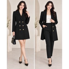 Sharagano Black Double Breasted Blazer Dress Gold Buttons Military Tux Size 12