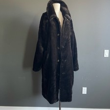 Vintage Faux Fur Coat Oversized Brown Plush Long Minimalist Coat Glam 90s Boho