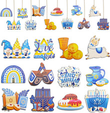 36Pcs Hanukkah Ornaments for Tree,Wooden Gnome Jewish Menorah Star with Rope for