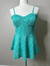 Vintage Tag 1080 Lace Y2K Babydoll Tank Top XL Green Romantic Fairy Coquette USA
