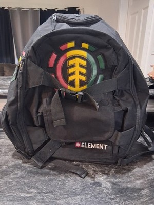 Vintage Element Black Mohave Skateboard Backpack Bag Rasta Logo USED
