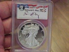 2015 W AMERICAN SILVER EAGLE PCGS PR 70 DCAM FIRST STRIKE EDMUND MOY SIGNED