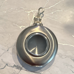 Stainless Steel 5 oz Round Pocket Flask Keychain, Silver Solid Plain Modern