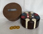 Vintage Revolving Wood Poker Chip Carousel w/ Case, Chips & Cards — photo 1