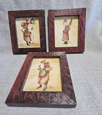 Signed Ann Rea Santa Claus Christmas Oil On Velvet Theorem Paintings Lot Of 3