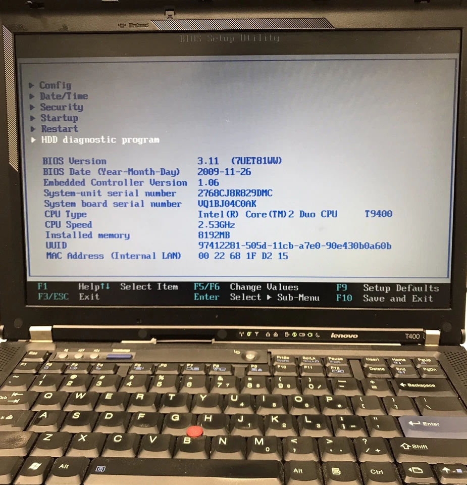Lenovo ThinkPad T400 14.1" Laptop Core 2 Duo T9400 8GB RAM Boot/BIOS For Parts - Image 2 of 4
