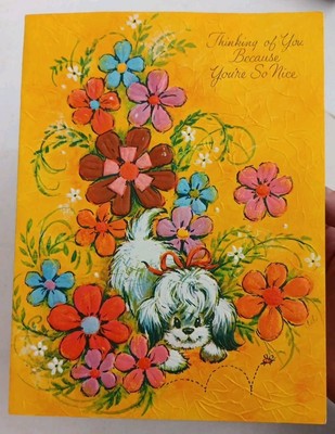 Unused Vtg 50's Greeting Card & Env Embossed Thinking of You ~ Damage