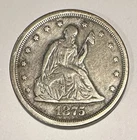 1875-S Seated Liberty Silver Coin Twenty Cent Piece 20C