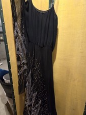 Black Chiffon Maxi Gown Scoop Neck Strappy Sleeveless Beaded Sequin Sheer