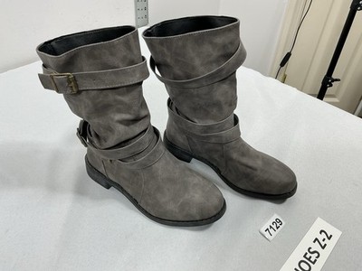 Womans  Excellent Condition Pull On Strappy Midcalf Boots 6 Gray Distressed