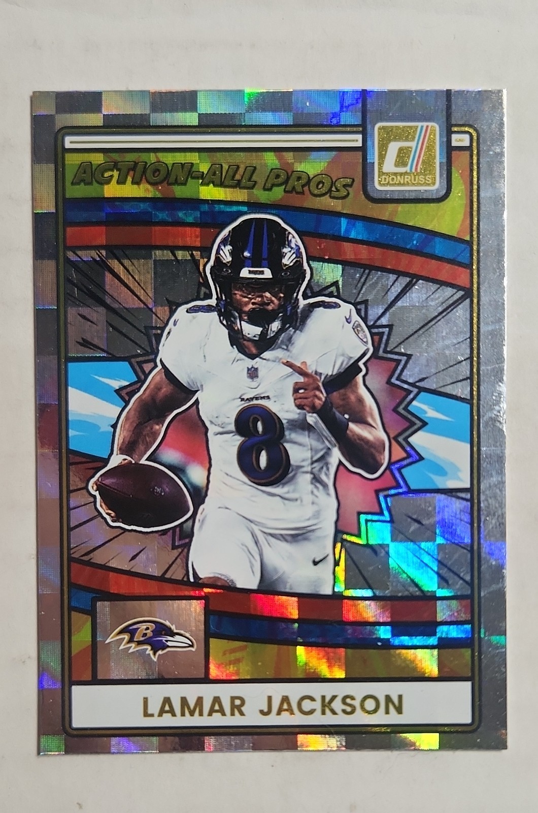 Lamar Jackson #AAP-LJA Football Cards 2025 Panini Donruss Action All-Pros trading card — raw and PSA graded price guide
