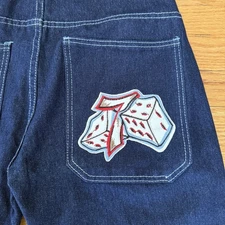 Men's Embroidered Jeans Lucky Seven 7 dice SZ M 28x26.5 Grunge Hip Hop