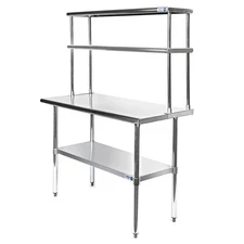 Commercial Stainless Steel Kitchen Prep Table with Double Overshelf- 30" x 48"