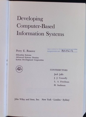 Developing Computer-Based Information Systems Information Science Series Rosove,