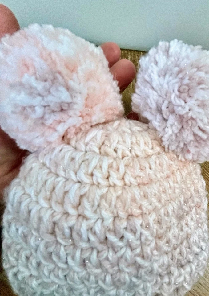 Sombrero Doble Pom Pom Crochet Recién Nacido Rosa Lavanda Ombre Foto 4 de 4