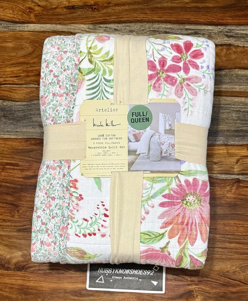 "Juego de edredón completo/queen floral reversible de algodón Nicole Miller Artelier 88""x92""" Foto 2 de 4