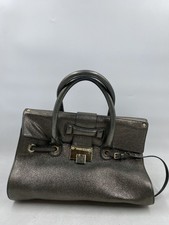 Jimmy Choo Dark Brown Grainy Leather Gunmetal Metallic Rosalie Satchel Bag