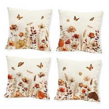 Fall Bohemia Floral Pillow Covers 20" x 20" Pack of 4 Fall Khaki Brown Floral