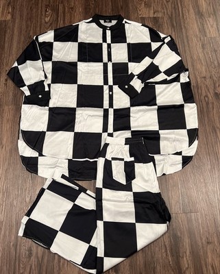 Dressed In Lala Womens Lala Satin Playsuit Checkerboard In Black White Size L/XL